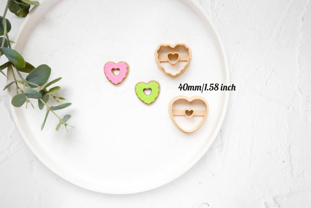 Valentine Heart Donuts Clay Cutter 2pc set, Valentine Clay Donut cutter, Earring Cutters, Clay Cutters, LiiCutters, Cutter Set, Donut Cutter