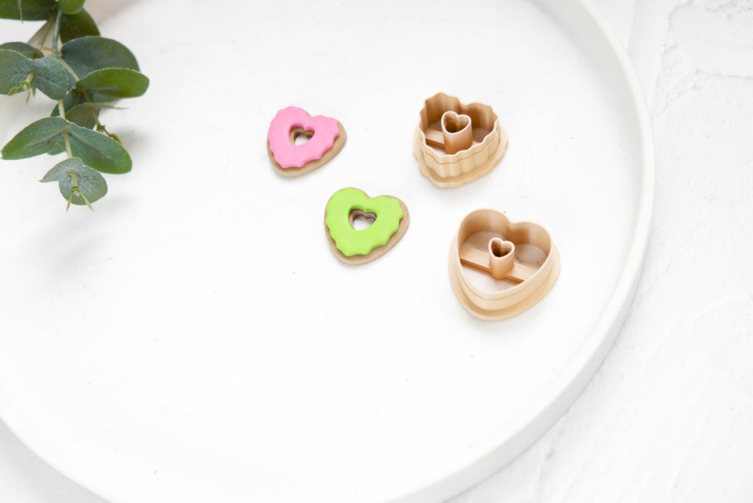 Valentine Heart Donuts Clay Cutter 2pc set, Valentine Clay Donut cutter, Earring Cutters, Clay Cutters, LiiCutters, Cutter Set, Donut Cutter