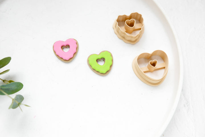 Valentine Heart Donuts Clay Cutter 2pc set, Valentine Clay Donut cutter, Earring Cutters, Clay Cutters, LiiCutters, Cutter Set, Donut Cutter