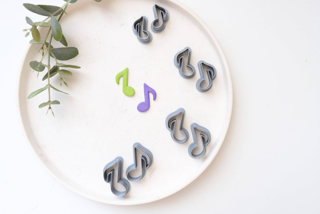 Music Note Polymer Clay Cutter (2pc Set), Musical Theme Clay cutter, Single Eight Note Clay Cutter, Embossed clay cutter,