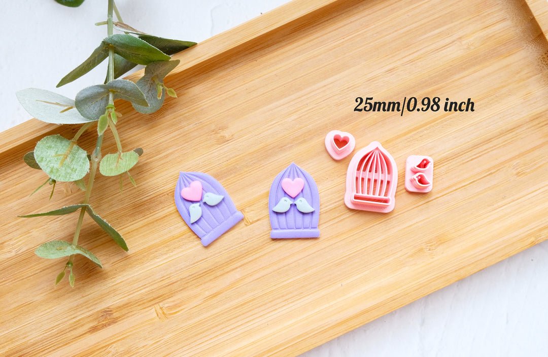 Valentine Love Birds in a Cage Clay Cutter DIY set (3pc), Bird Cage Polymer Clay Cutter, Valentine Polymer Clay Cutters