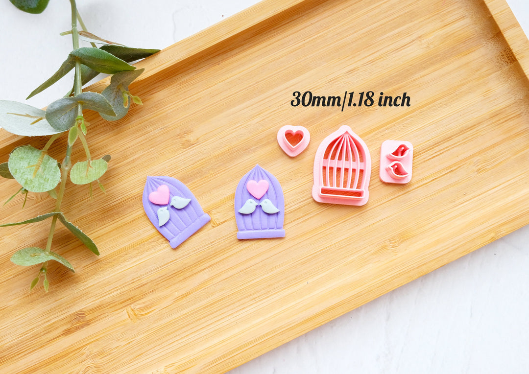 Valentine Love Birds in a Cage Clay Cutter DIY set (3pc), Bird Cage Polymer Clay Cutter, Valentine Polymer Clay Cutters