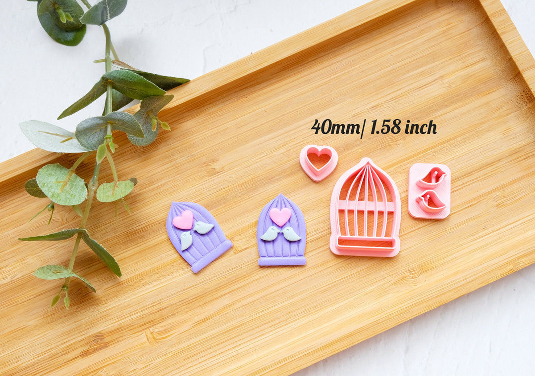 Valentine Love Birds in a Cage Clay Cutter DIY set (3pc), Bird Cage Polymer Clay Cutter, Valentine Polymer Clay Cutters