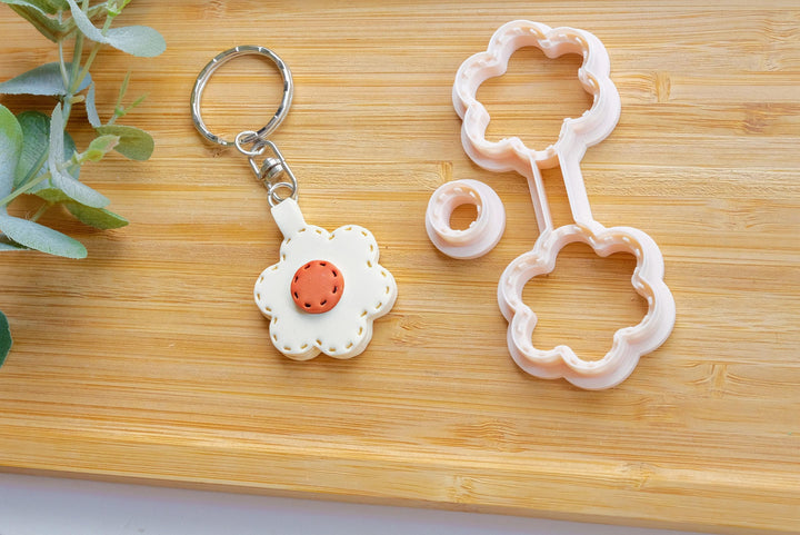 Daisy Flower Leather Key chain Clay Cutter, Stitch Key chain, Flower Clay Cutter, Cat clay earrings , Hair clip cutter, Flower Clay cutter,