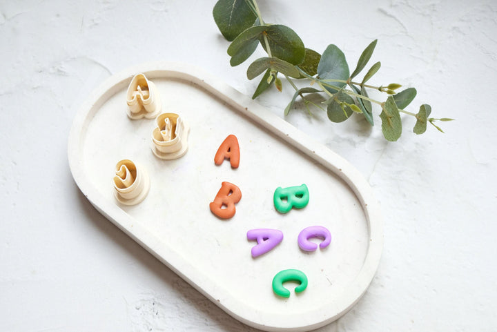 Letter Polymer Clay Cutter Set: Embossed Alphabet, School Theme (45-60mm)