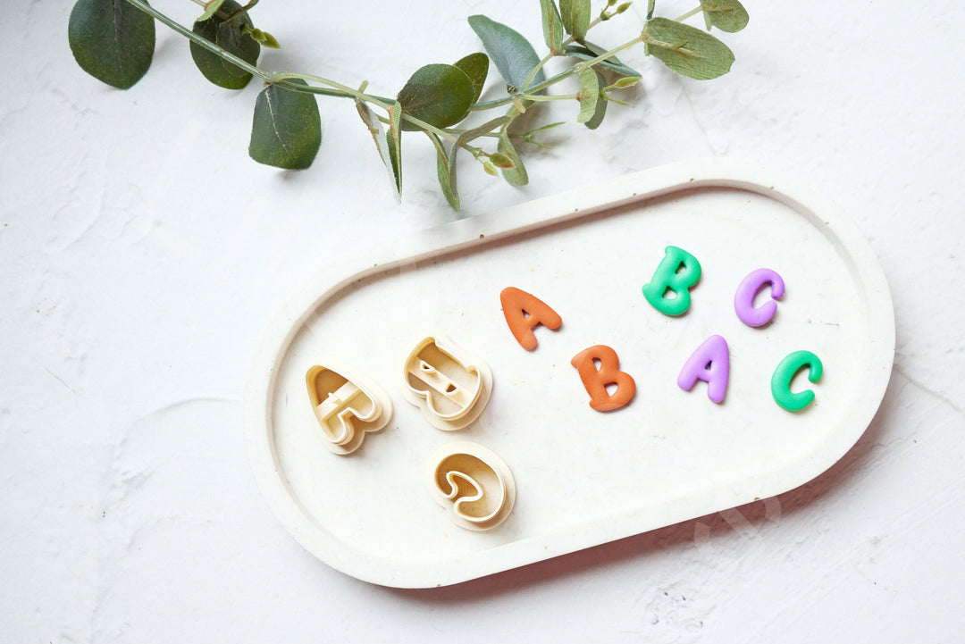 Letter Polymer Clay Cutter Set: Embossed Alphabet, School Theme (45-60mm)