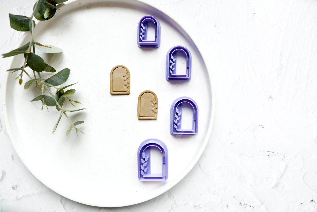 Arch with Line and Flower Polymer Clay Cutter: Boho Earring Mold