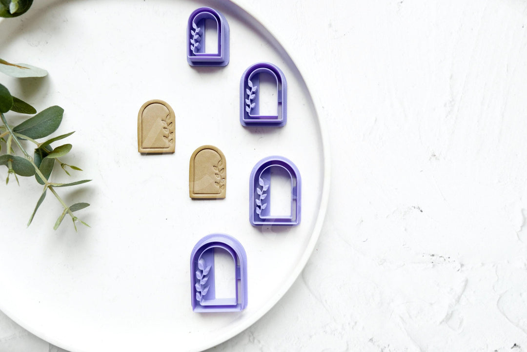 Arch with Line and Flower Polymer Clay Cutter: Boho Earring Mold