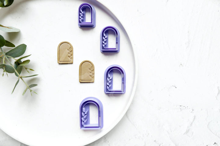 Arch with Line and Flower Polymer Clay Cutter: Boho Earring Mold