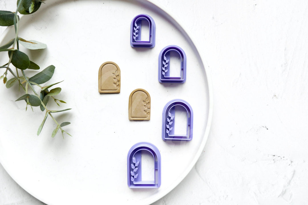 Arch with Line and Flower Polymer Clay Cutter: Boho Earring Mold
