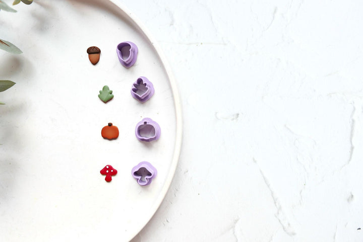 Autumn Polymer Clay Cutters: Pumpkin, Leaf, Acorn, Mushroom
