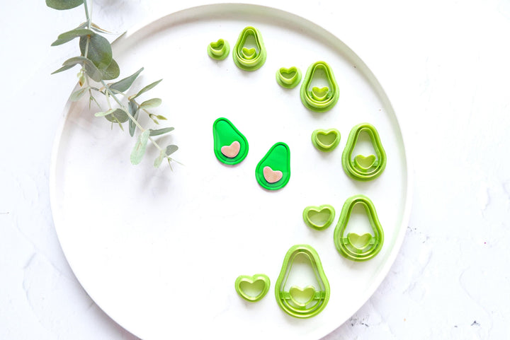 Avocado Heart Clay Cutter Set: Polymer Clay Earring Cutters