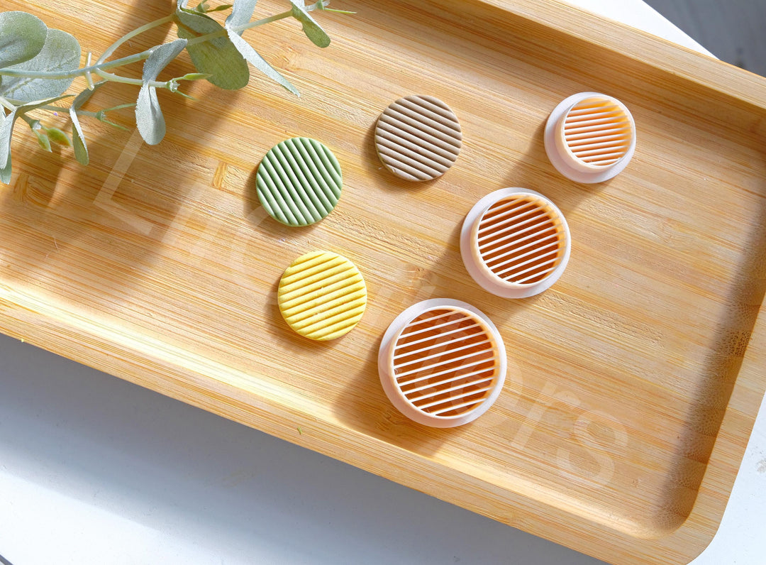 Embossed Circle Polymer Clay Cutter: Geometric Lines, Scallop Edge