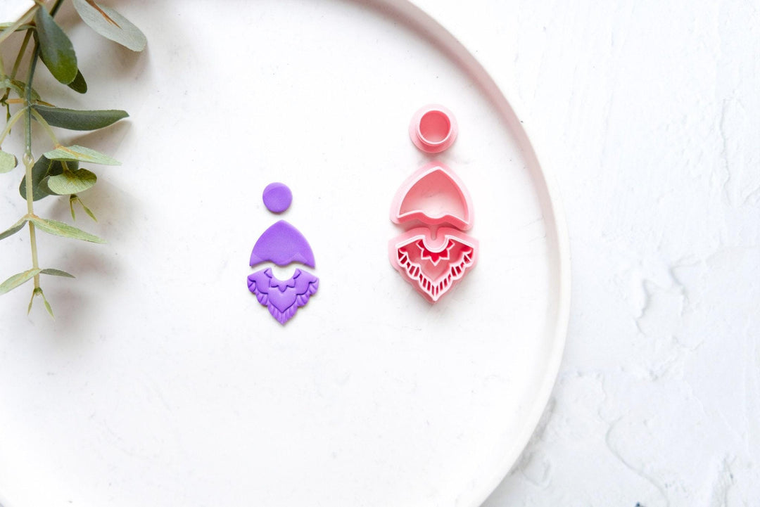 Boho Clay Earring Cutter Set (3pcs): Scalloped Flower Circle, Half Flower