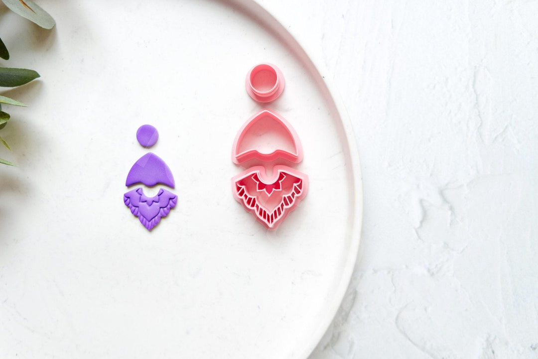 Boho Clay Earring Cutter Set (3pcs): Scalloped Flower Circle, Half Flower