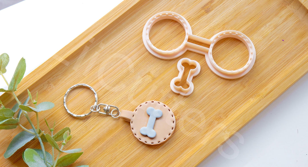 Bone Leather Keychain Clay Cutter Set: Dog Paw, Stitch (35-45mm), Leather imitation clay Cuter, Dog Tag key chain cutter