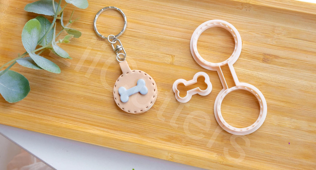 Bone Leather Keychain Clay Cutter Set: Dog Paw, Stitch (35-45mm), Leather imitation clay Cuter, Dog Tag key chain cutter