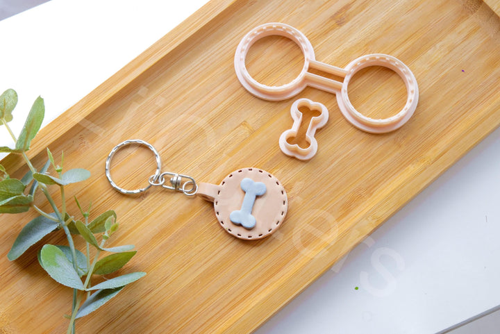 Bone Leather Keychain Clay Cutter Set: Dog Paw, Stitch (35-45mm), Leather imitation clay Cuter, Dog Tag key chain cutter