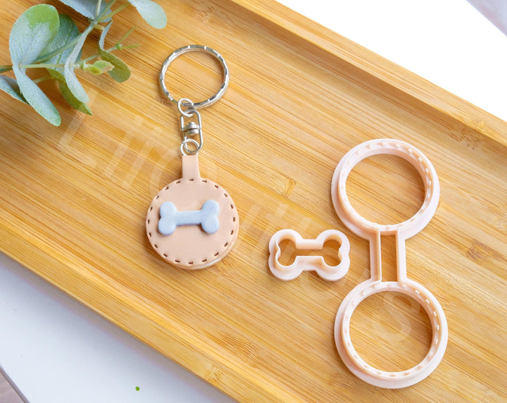 Bone Leather Keychain Clay Cutter Set: Dog Paw, Stitch (35-45mm), Leather imitation clay Cuter, Dog Tag key chain cutter