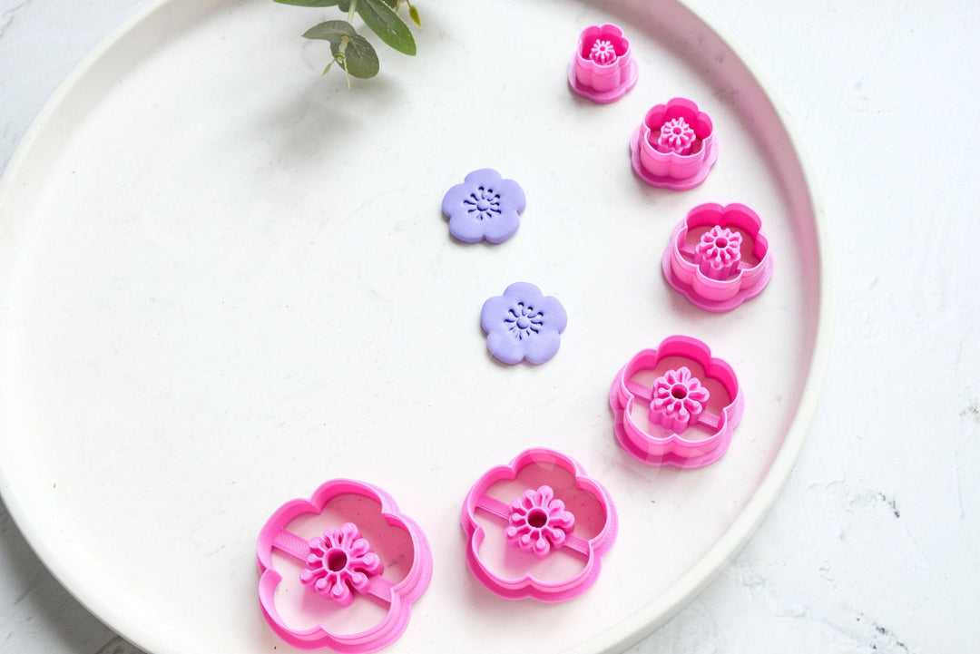 Embossed Cherry Flower Polymer Clay Cutter Set (Style B)
