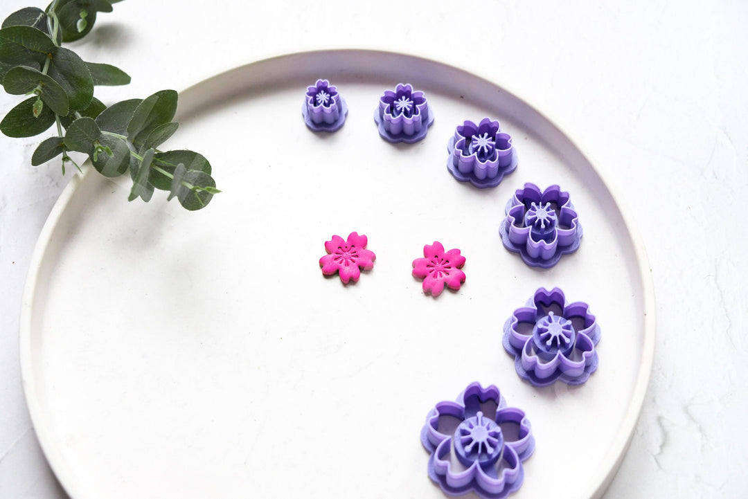 Embossed Cherry Flower Cutter Set: Polymer Clay Earring Making