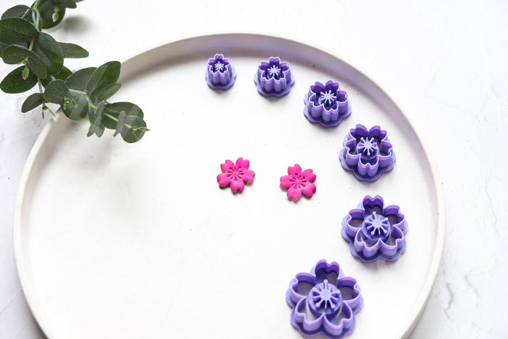 Embossed Cherry Flower Cutter Set: Polymer Clay Earring Making