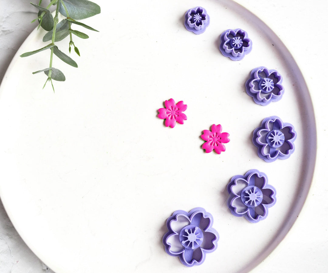 Embossed Cherry Flower Cutter Set: Polymer Clay Earring Making