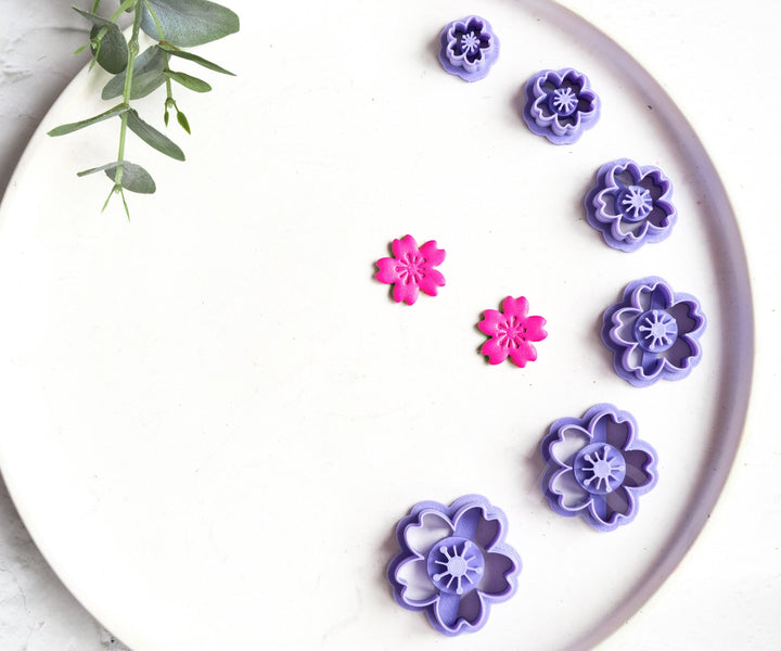 Embossed Cherry Flower Cutter Set: Polymer Clay Earring Making