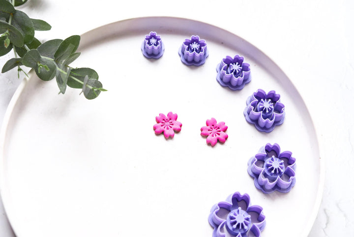 Embossed Cherry Flower Cutter Set: Polymer Clay Earring Making