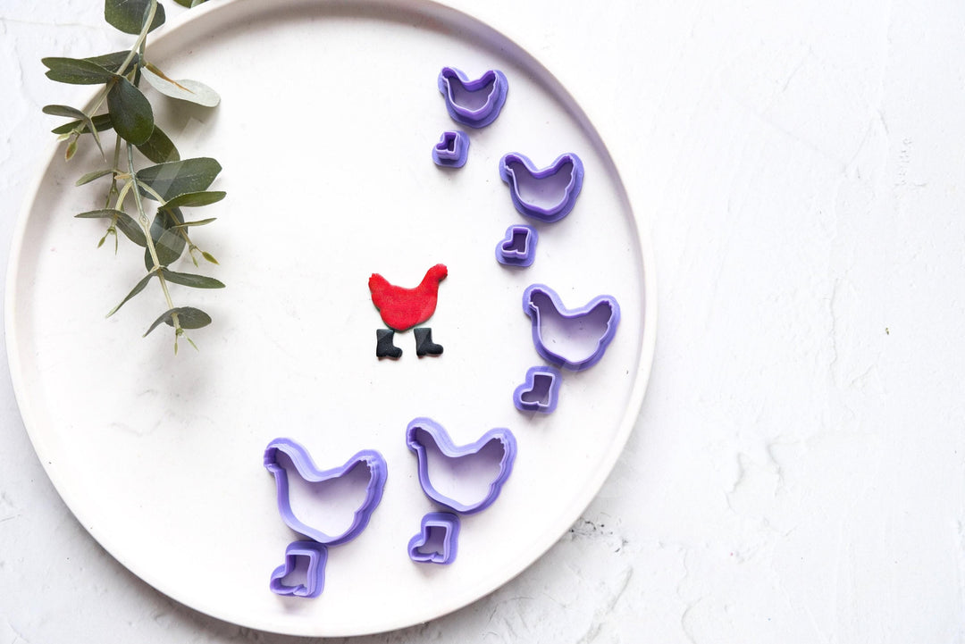 Chicken with Boots Clay Cutter: Animal Print Stamp, Earring Making
