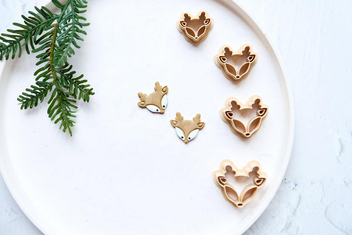 Christmas Deer Clay Cutter Set: Embossed Reindeer Earrings, 4 Sizes