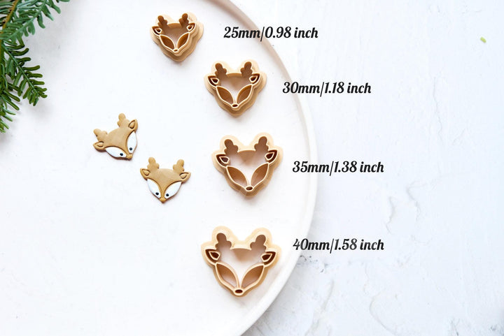 Christmas Deer Clay Cutter Set: Embossed Reindeer Earrings, 4 Sizes