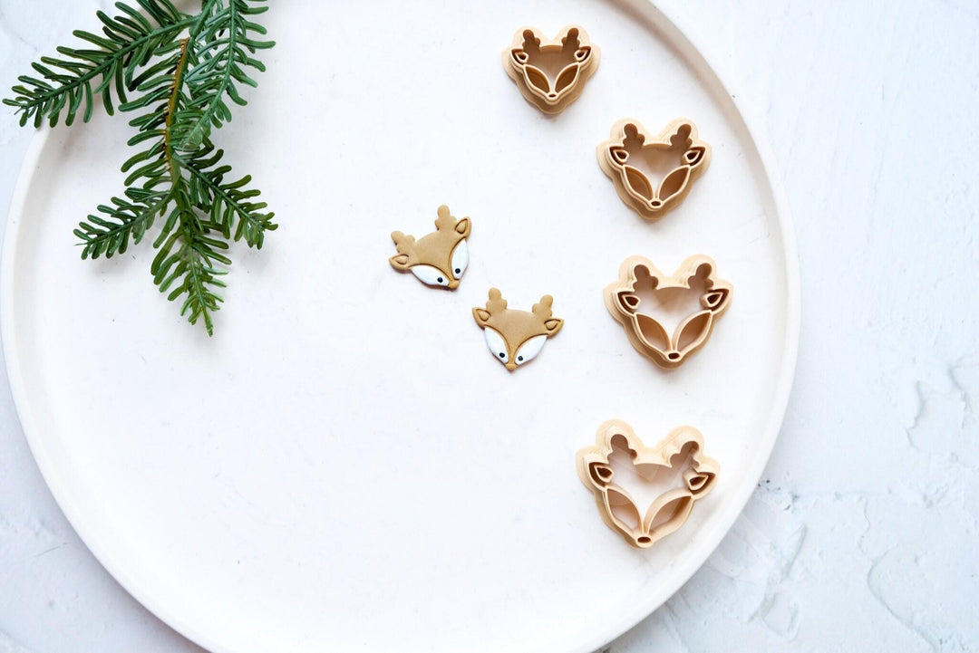 Christmas Deer Clay Cutter Set: Embossed Reindeer Earrings, 4 Sizes