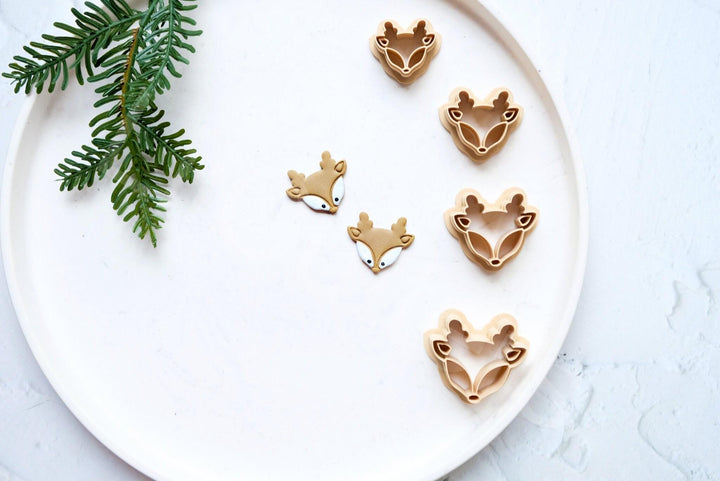 Christmas Deer Clay Cutter Set: Embossed Reindeer Earrings, 4 Sizes