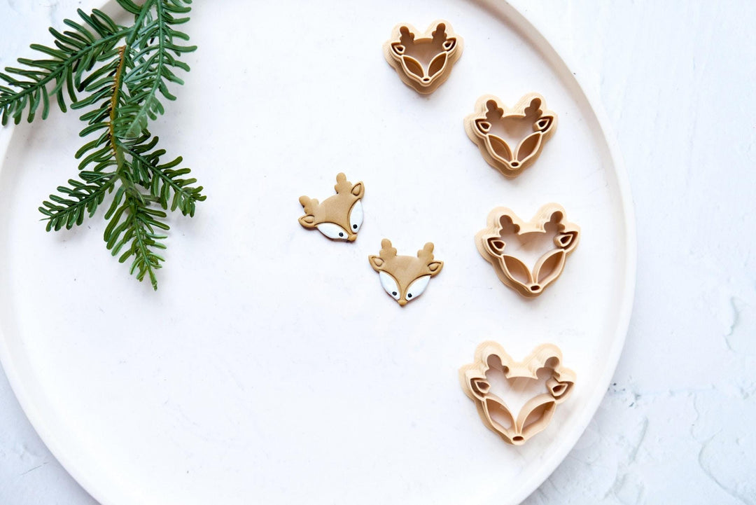 Christmas Deer Clay Cutter Set: Embossed Reindeer Earrings, 4 Sizes
