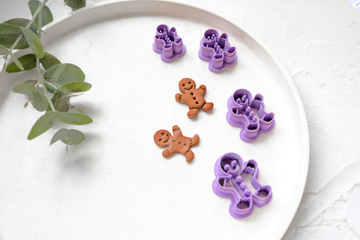 Gingerbread Man Clay Cutter Set: Embossed Ginger Boy, Christmas Earrings