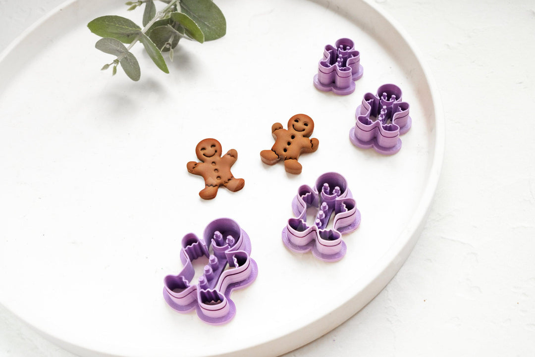 Gingerbread Man Clay Cutter Set: Embossed Ginger Boy, Christmas Earrings