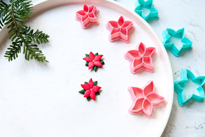 Christmas Poinsettia Clay Cutter Set: Flower Embossed Design