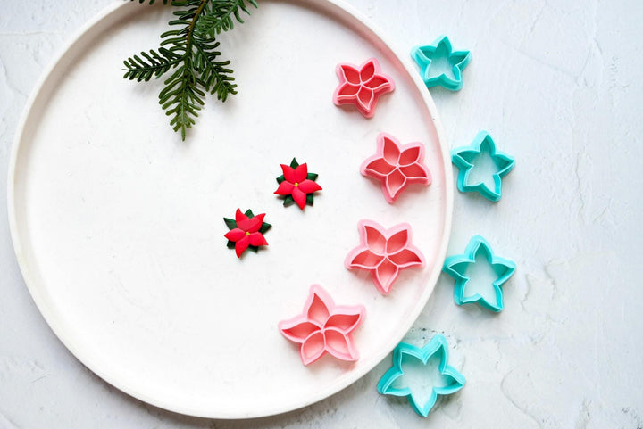 Christmas Poinsettia Clay Cutter Set: Flower Embossed Design