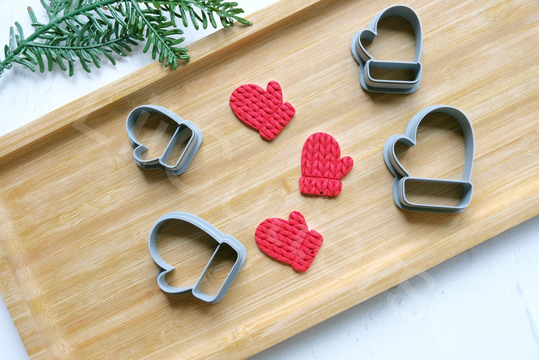 Mitten Clay Cutter Set: Christmas Santa Glove, Polymer Clay Earrings (30-45mm)