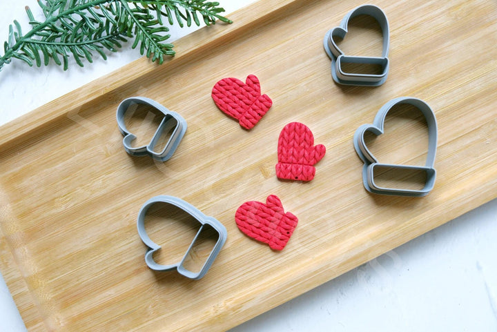 Mitten Clay Cutter Set: Christmas Santa Glove, Polymer Clay Earrings (30-45mm)