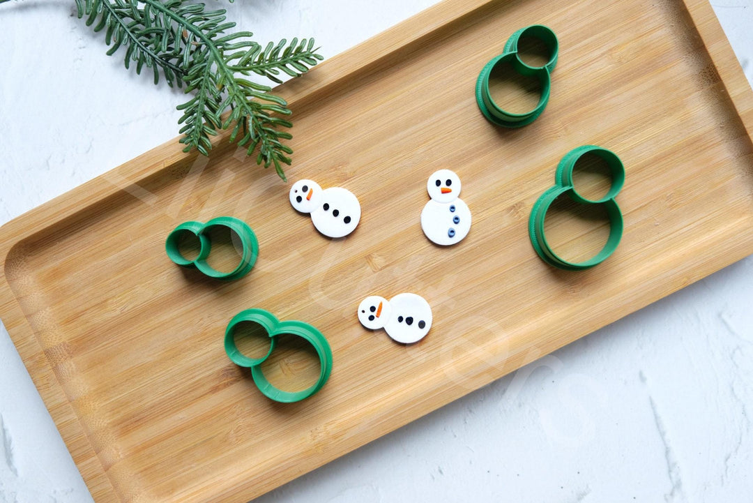 Christmas Snowman Clay Cutter Set: Polymer Clay Earrings, Cookie Dough (30-45mm)
