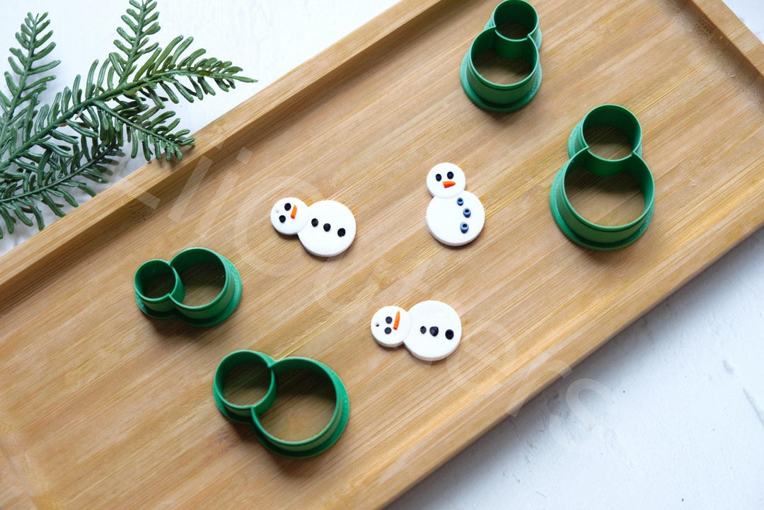 Christmas Snowman Clay Cutter Set: Polymer Clay Earrings, Cookie Dough (30-45mm)