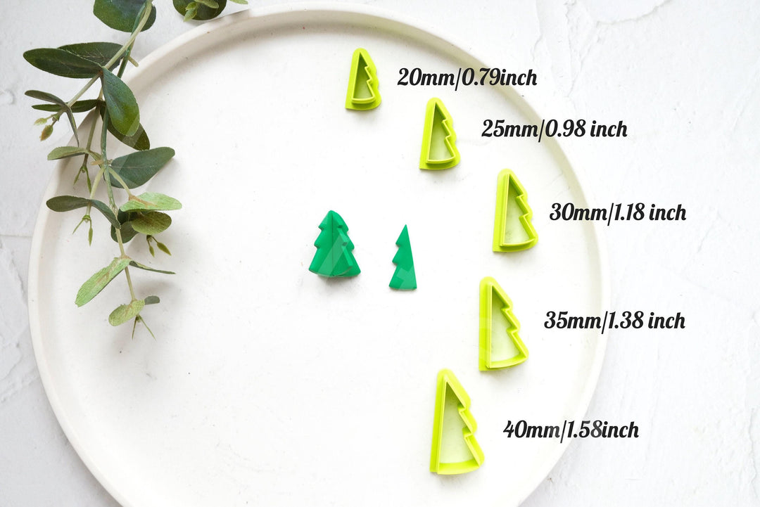 3D Printed Christmas Tree Clay Cutters: Polymer Clay Earrings, Cookie Dough (5 Sizes)