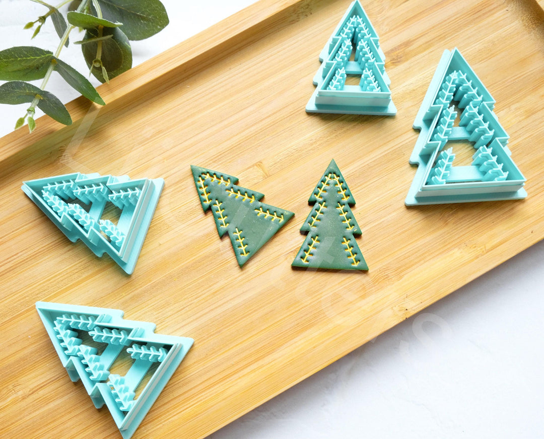Christmas Tree Polymer Clay Cutter Set – Winter Clay Cutters for Earrings, 4 Sizes DIY Jewelry Making Tools, 3D Printed