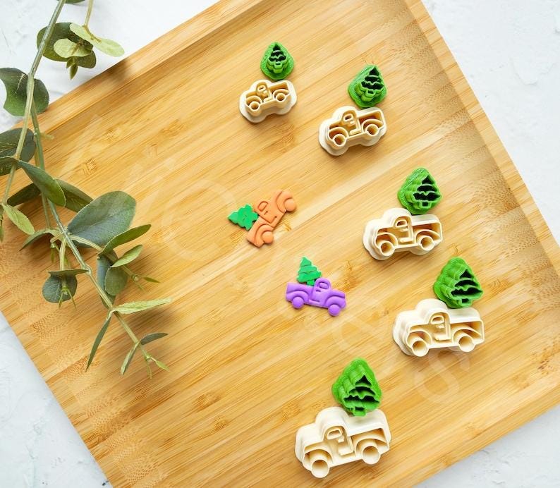 Christmas Truck Polymer Clay Cutter: Tree Earrings, Van Design