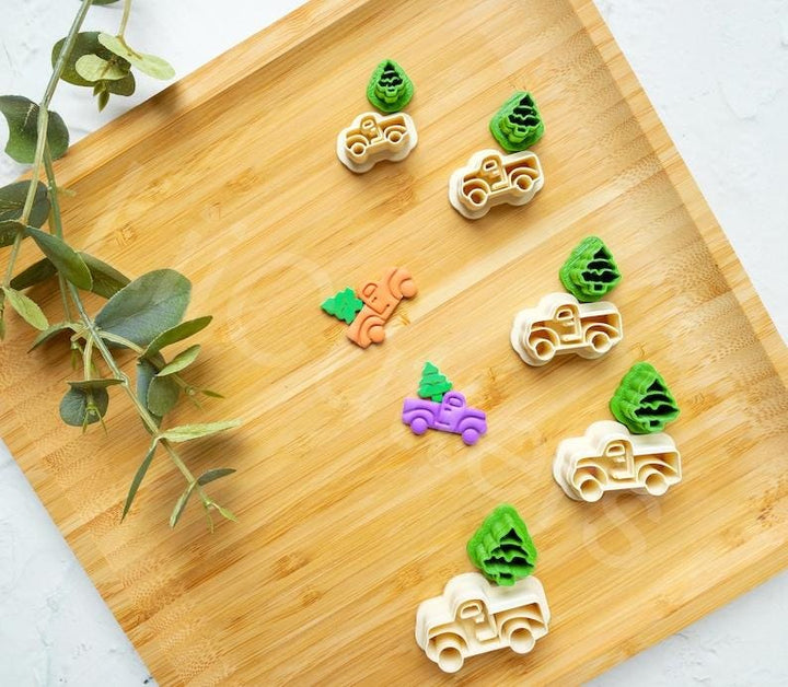 Christmas Truck Polymer Clay Cutter: Tree Earrings, Van Design