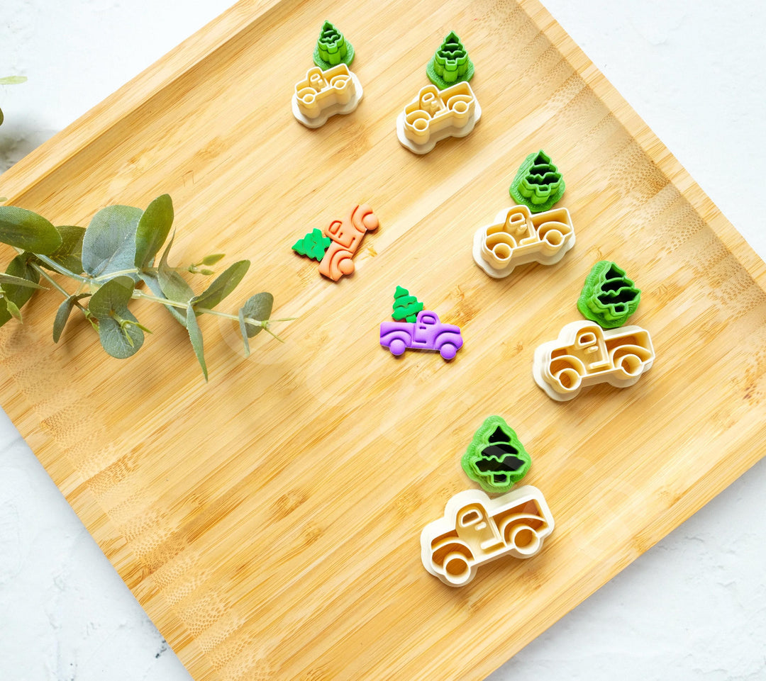 Christmas Truck Polymer Clay Cutter: Tree Earrings, Van Design