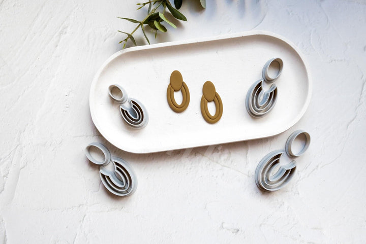 Oval Clay Earring Cutter Set: Embossed Geometric Tool