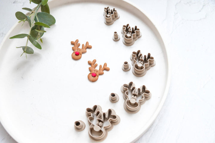 Rudolph Deer Polymer Clay Cutter Set: Christmas Earrings, Cookie Fondant